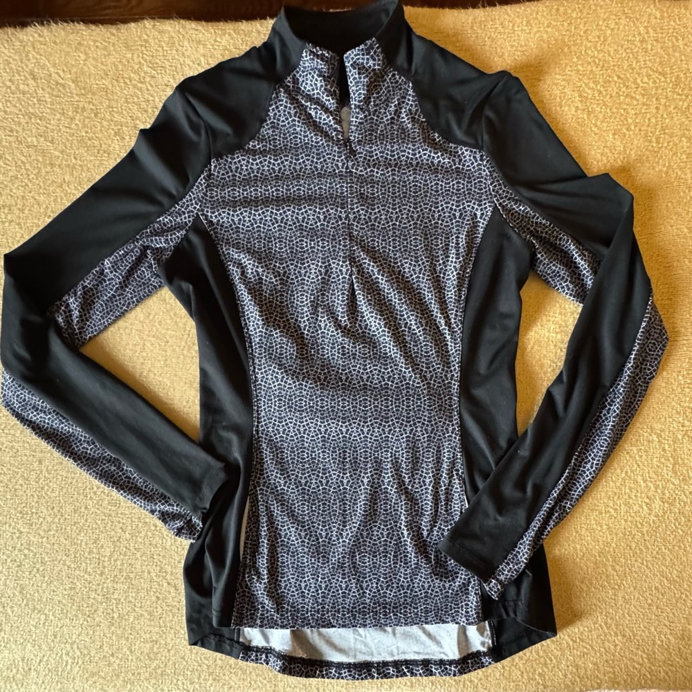 Prana Black and White Patterned 1/4 Zip Long Sleeve Top
